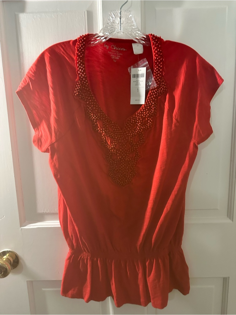 Chicos V-Neck Red Peplum Top
